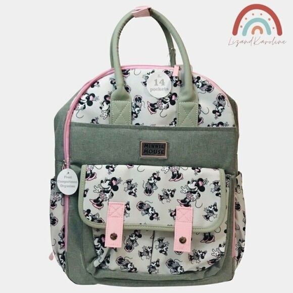 New! Disney Baby Minnie Mouse Multi-Piece Diaper Backpack Changing Pad Bag Set - Picture 1 of 16